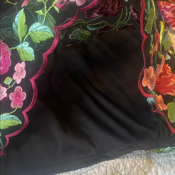 VENUS Black Sheer Blouse with Pink and Green Floral Embroidery - Picture 11 of 13